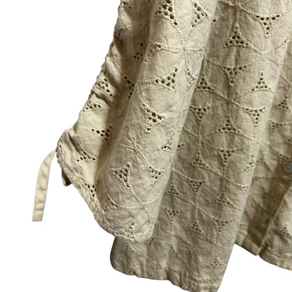 Susan Graver Womens Beige Eyelet Button Blouse 2X Cotton Boho Cottagecore Mature - Picture 7 of 8